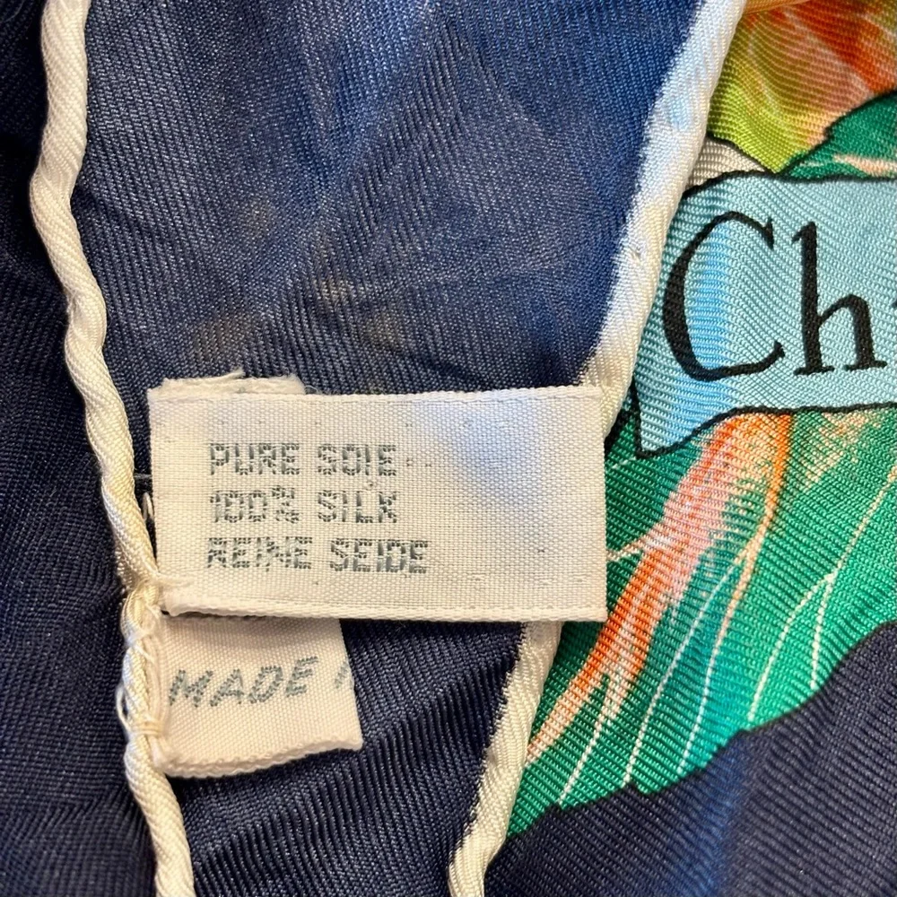 CHRISTIAN DIOR Vintage 34” 100% Silk “Floral & Butterfly” Botanical Square Scarf